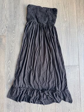 Exotica Black Slinky to Touch Shirred Bandeau Strapless Midi Dress Size XS